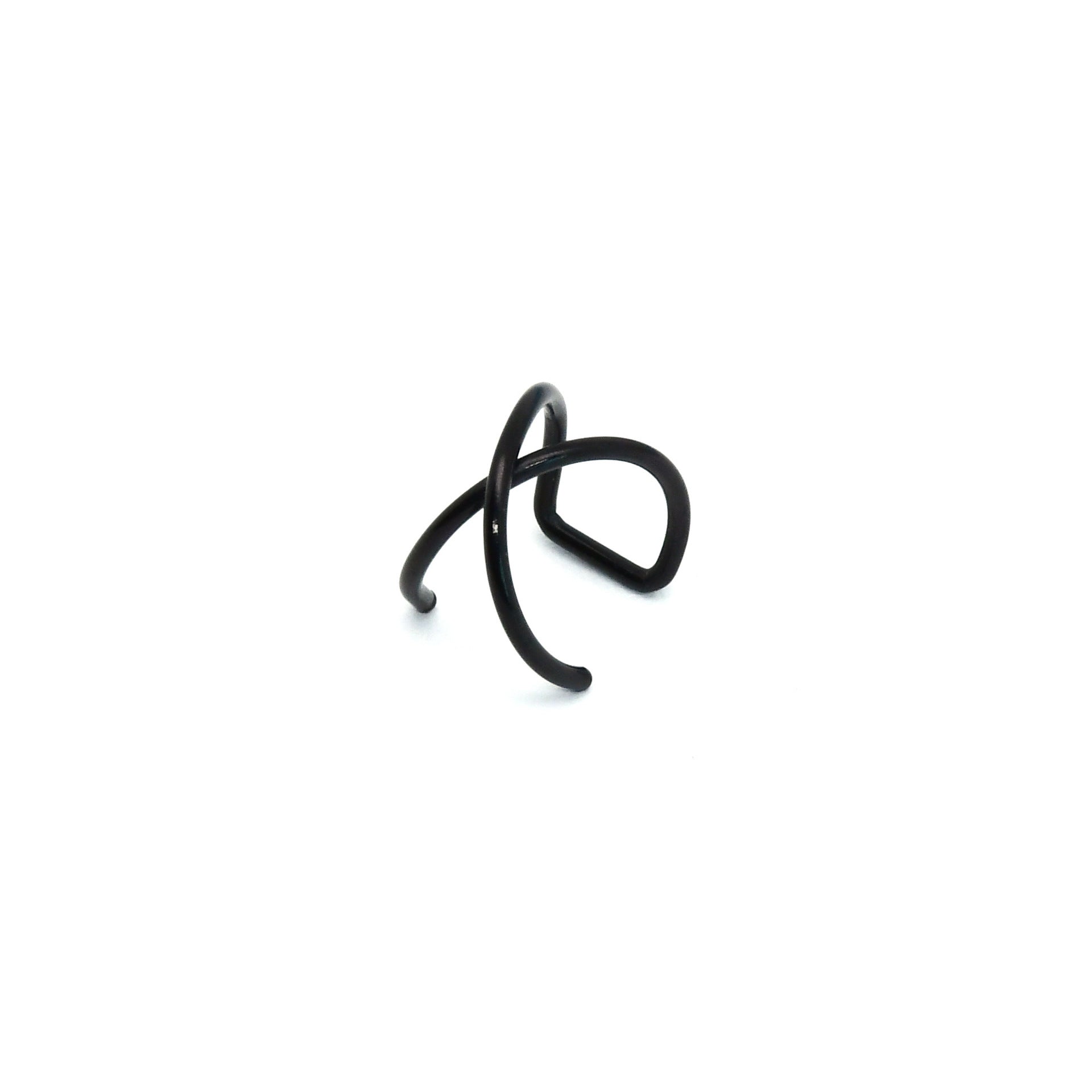 Black double line ear cuff pair with ball detail on white background
