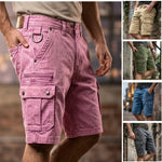 Washed cotton denim mens cargo shorts, detail of the front slanted hand pockets