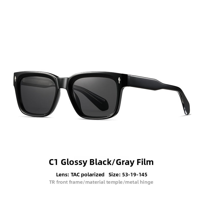 Close view of the polarized TAC lens and full rim square frame edge