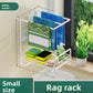 Small white cloth rack with a lower shelf holding sponges and a bottle beside a window, White small size option