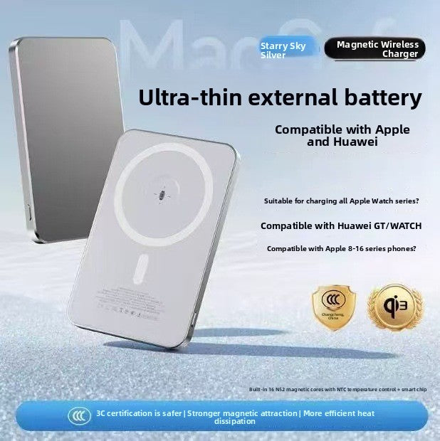 Magnetic power bank angled to show the USB-C port along the edge