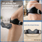 Knee strap worn below the kneecap, with the grey silicone cushion pad and a close view of the metal buckle