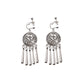 Bohemian vintage clip-on tassel drop earrings on a zinc alloy frame, handmade boho pair on white studio background