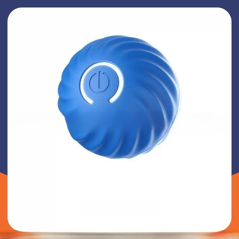 Blue silicone hop ball for pets with a single power button, no rope and no clear hub