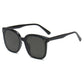 Front view of black square frame UV400 sunglasses with grey lenses