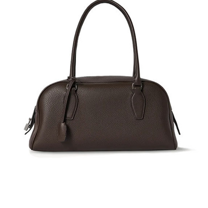 Leather shoulder handbag front view showing the structured body