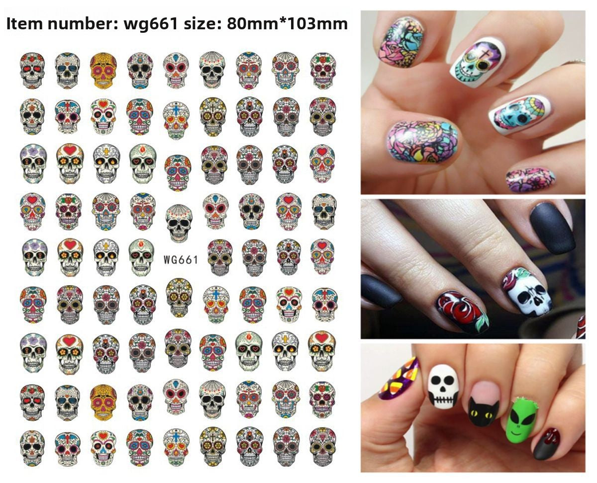 Self adhesive Halloween nail art stickers with pumpkin, skull and ghost designs