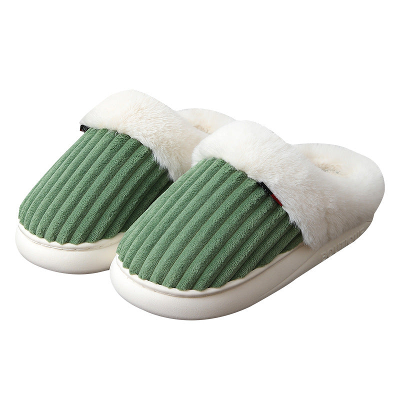 Close view of the soft plush cuff and lining on the covered toe mule slipper