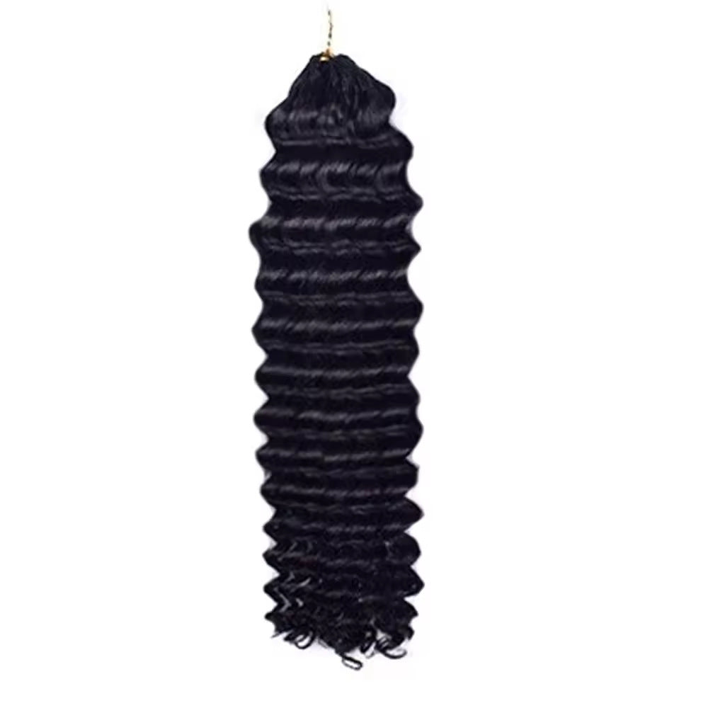 Deep wave black human hair crochet section with a tight repeating S down the strand
