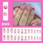 Full cover press-on almond nails in a purple sunset, glossy finish shown on a hand