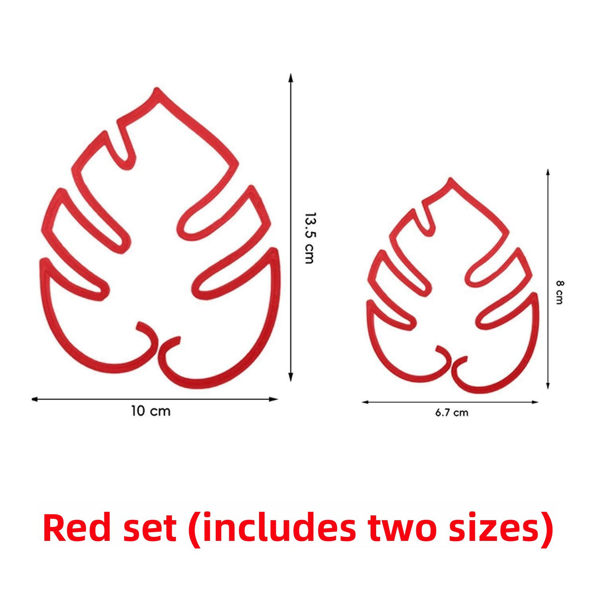 Red monstera leaf plant clips, large 13.5 by 10 cm and small 8 by 6.7 cm, option Red