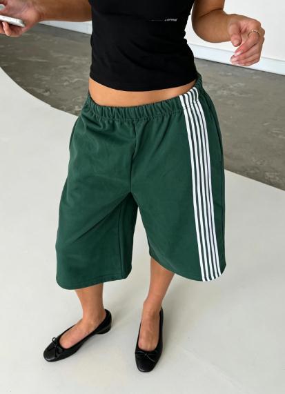 Dark green wide-leg cropped pants with white side stripes, Dark green option, size M