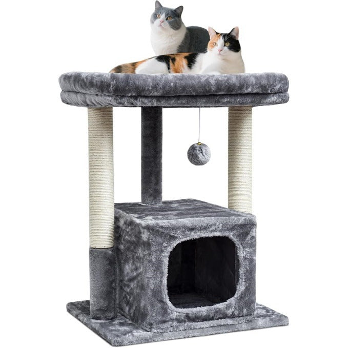 Close view of the jute wrapped scratching post on the cat tree