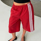 Red wide-leg cropped pants with white side stripes, Red option, size L