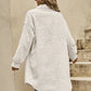 Womens plush fleece button front long coat in milky white, shirt collar detail
