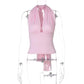 Womens V-Neck Tie Halter Crop Top