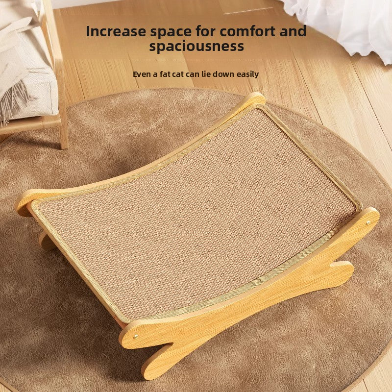 Close view of the tightly woven sisal mat set into the curved wood frame