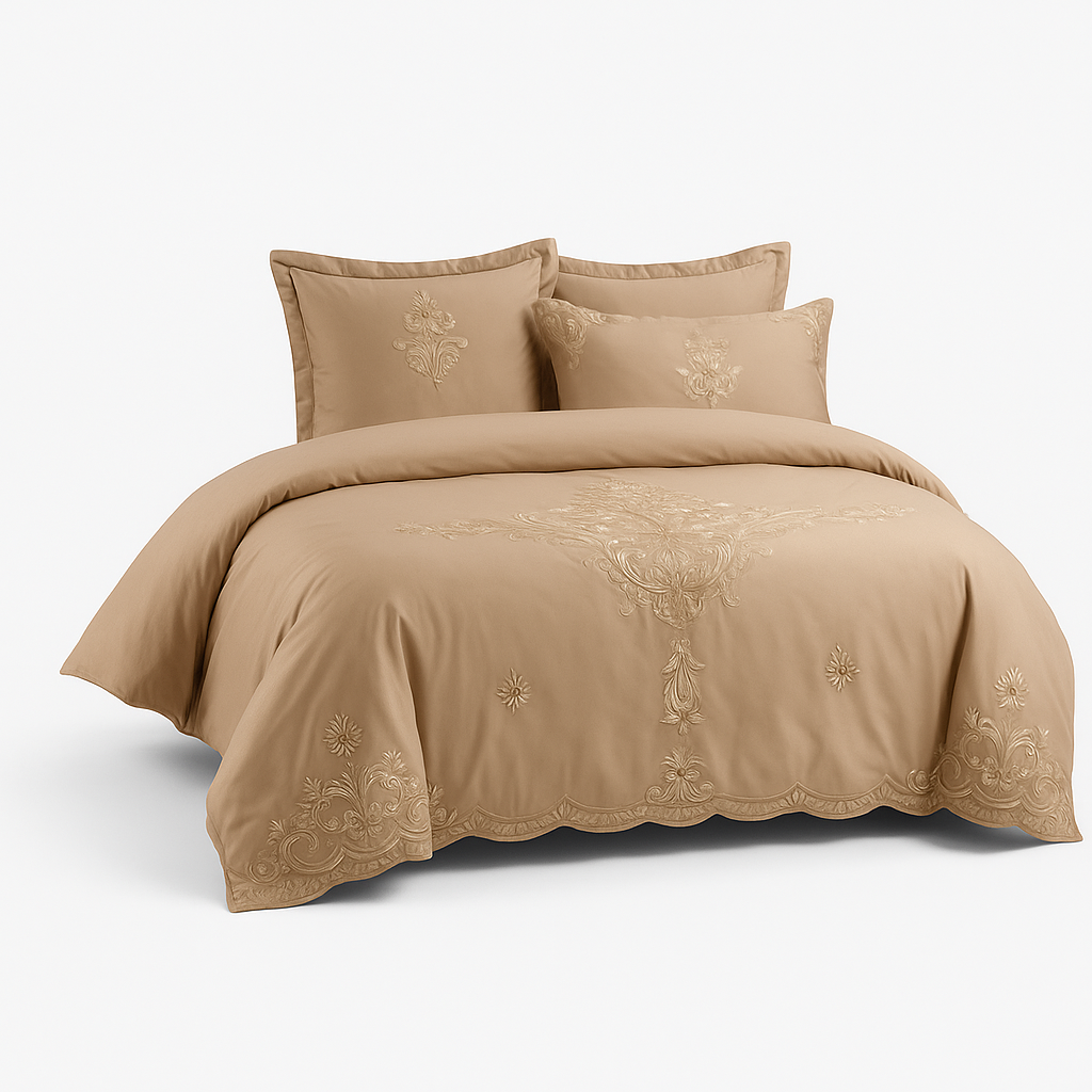 Fitted sheet corners stretched over deep mattress