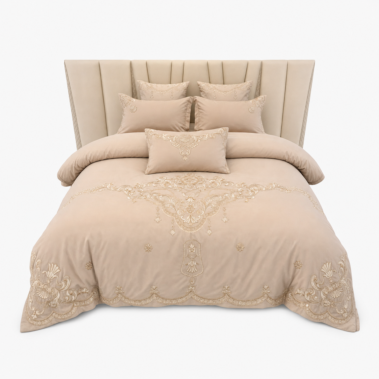 Raised ivory threadwork detail along duvet edge