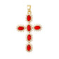 Gold tone cubic zirconia cross pendant necklaces shown side by side on a ceramic tray