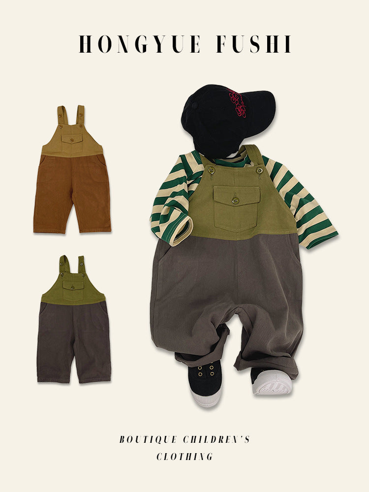 Children's Cotton Suspenders Overalls | scale reference with hand