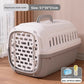 Stacked pet travel crates showing the rigid shape of the hard plastic shell