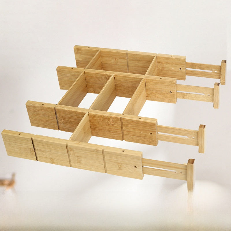 Bamboo cross panels forming compartments between extending rails