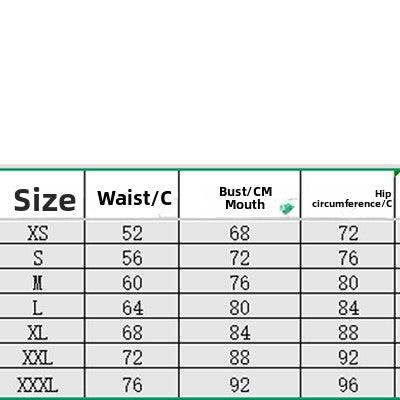 Maker size chart listing waist, bust and hip in centimeters for sizes XS to XXXL
