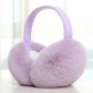 Purple Fabric Band foldable plush winter earmuffs, front three quarter view