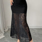 High elastic waist of the black floral lace fishtail skirt
