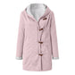 Women's hooded suede toggle coat with white plush lining in Pink