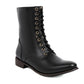 Black mid-calf lace-up boot with brass eyelets and low stacked heel, EU 47 option