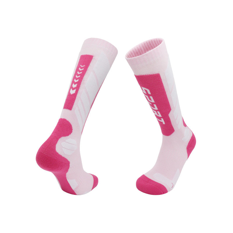 Knee high cushioned ski socks shown as a front and back pair on a white background