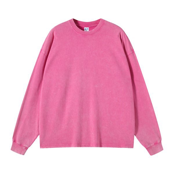 Back of the magenta mineral washed oversized long sleeve tee on a hanger