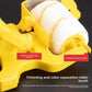 Close up of the yellow roller frame with a white and yellow striped roller and the multi-axis handle joint
