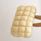Slow rebound bed pillow with soft high loft and piped edge