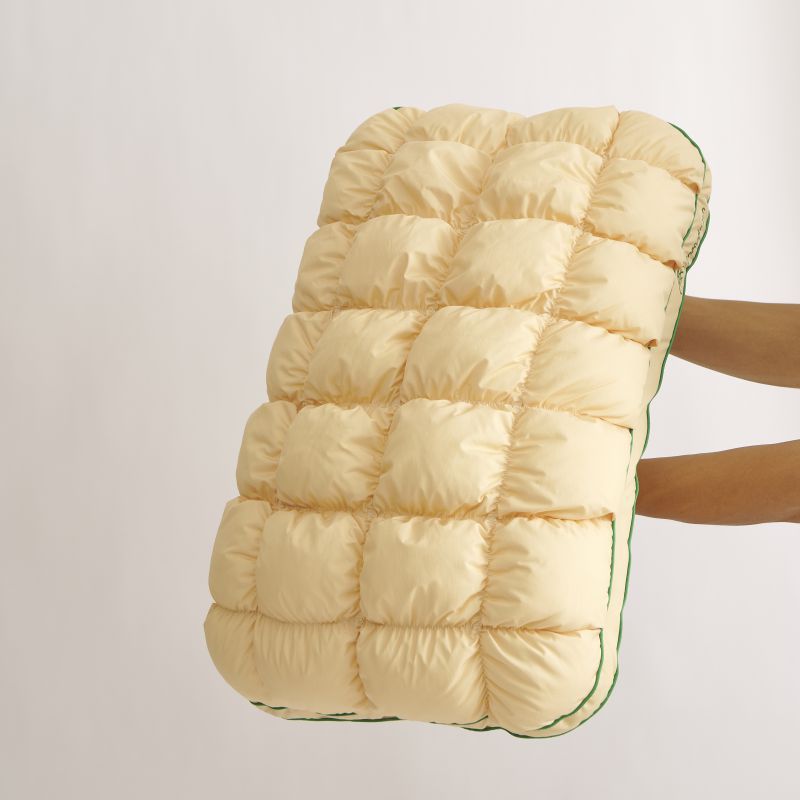 Slow rebound bed pillow with soft high loft and piped edge