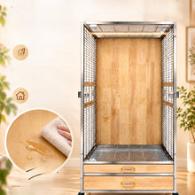 Stainless Steel Parrot Cage with Solid Wood Back Panel