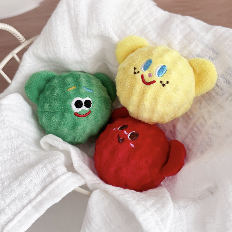 Squeaky plush pet toy shaped like a food character, a fun soft chew for supervised play