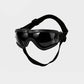 Close view of the dual adjustable straps and buckle on dog goggles