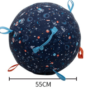Navy planet print inflatable dog ball, large 55 cm size with dimension mark