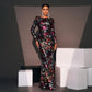 Sequin long sleeve evening dress shown full length on model