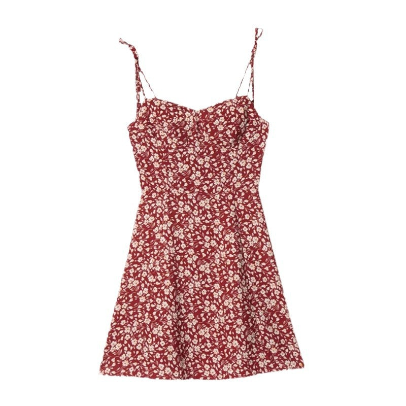 Self tie shoulder strap detail on the floral mini dress bodice