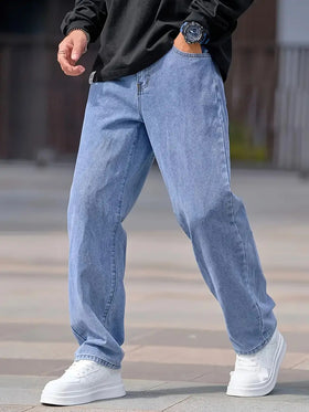 Men's Loose Straight-Leg Jeans in Light Blue, Black or Washed Black