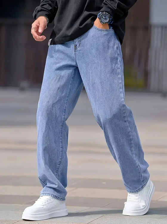 Men's Loose Straight-Leg Jeans in Light Blue, Black or Washed Black