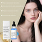 Glass dropper lifted from the facial serum bottle showing the light blue watery fluid