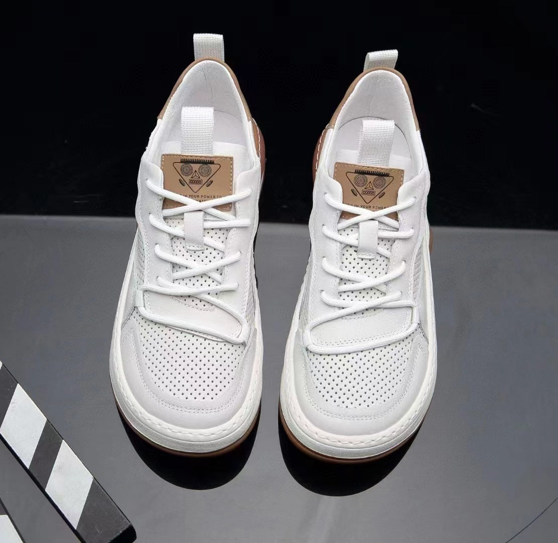 Mens low top sneaker with a microfibre upper and a gum toned rubber sole