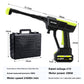 Black and yellow cordless car wash gun standing with battery clipped into the grip