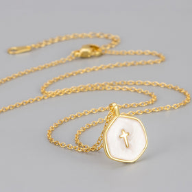 14K Gold Plated Copper Enamel Cross Pendant Necklace