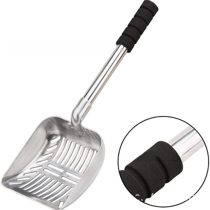 Aluminum alloy cat litter scoop with a long foam grip handle